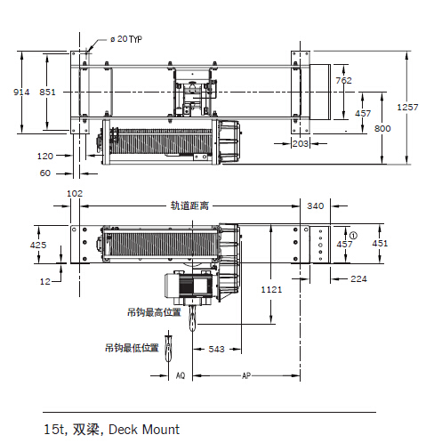Global King 双梁钢丝绳葫芦 (Deck Mount)